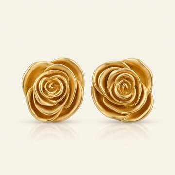 Golden Rose Petal Statement Stud Earrings