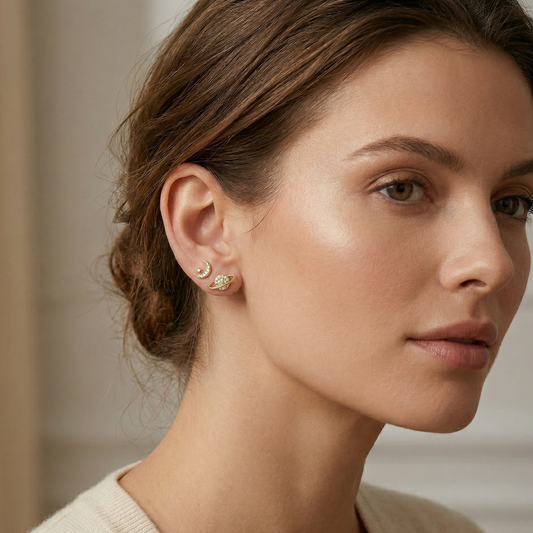 Celeste Star & Moon Stud Earrings Set