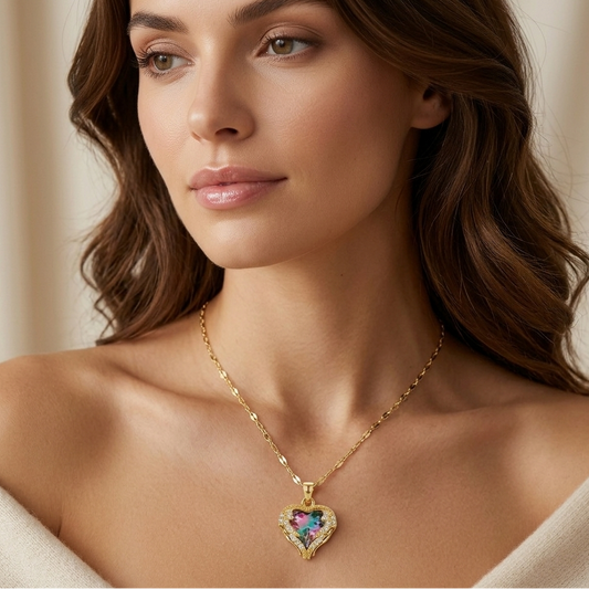 Crystal Heart Zirconia Gold Necklace