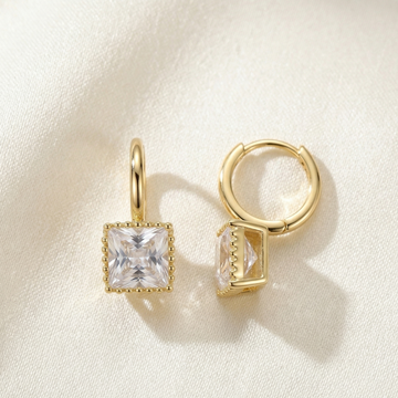 Princess Cut Zirconia Gold Huggie Earrings