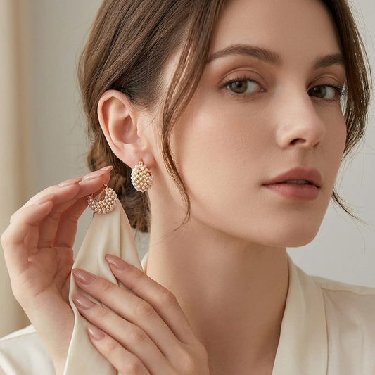 Elara Pearl Cluster Huggie Earrings
