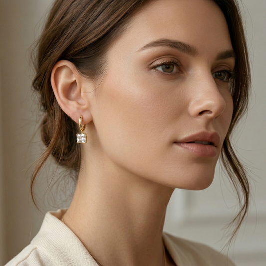 Princess Cut Zirconia Gold Huggie Earrings