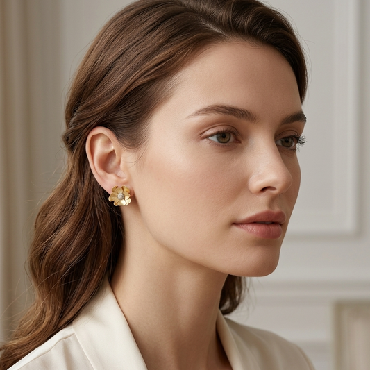Golden Bloom Textured Floral Stud Earrings