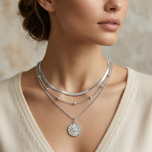 Triple Layer Gold Pendant Necklace
