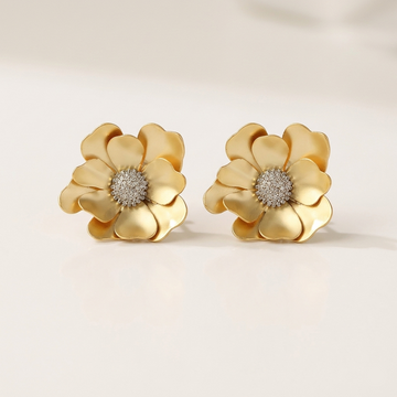 Golden Bloom Textured Floral Stud Earrings