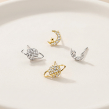 Celeste Star & Moon Stud Earrings Set