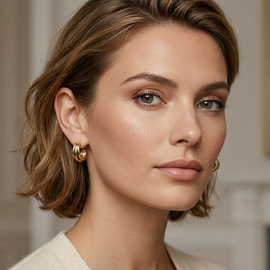 Triple Hoop Gold Statement Earrings