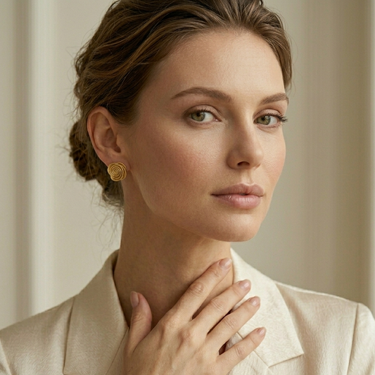 Golden Rose Petal Statement Stud Earrings