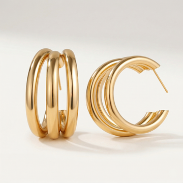 Triple Hoop Gold Statement Earrings