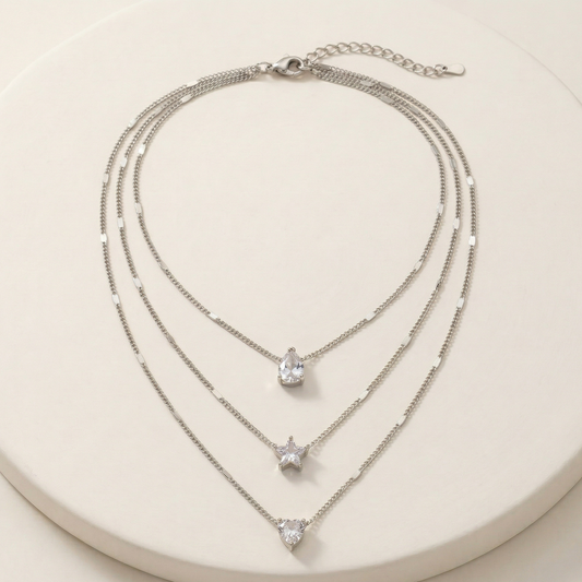 Celestial Trio Crystal Layered Necklace