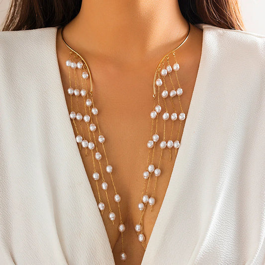 Luxe Pearl Cascade Gold Necklace