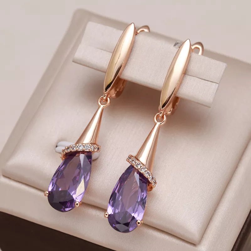 Amethyst Zirconia Gold Drop Earrings - Orlumea