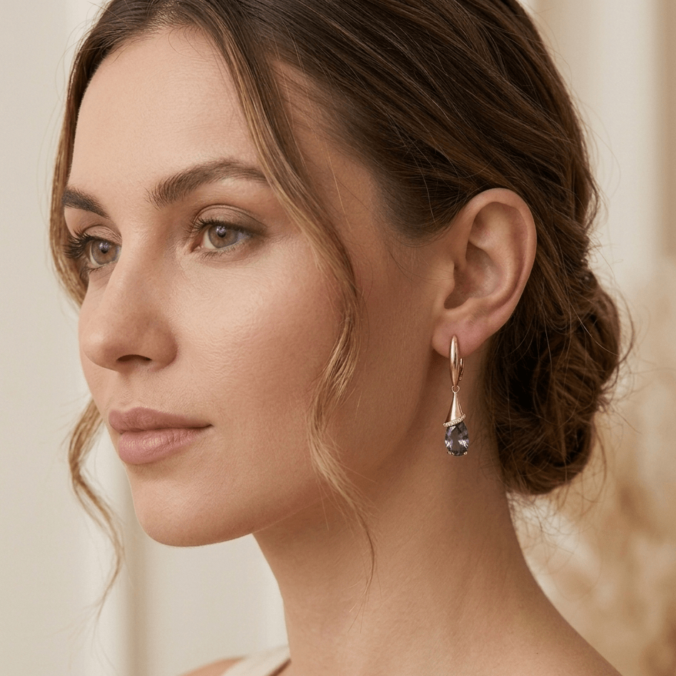 Amethyst Zirconia Gold Drop Earrings - Orlumea