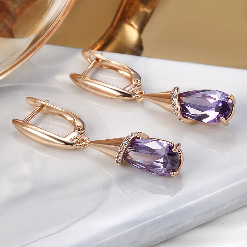 Amethyst Zirconia Gold Drop Earrings - Orlumea