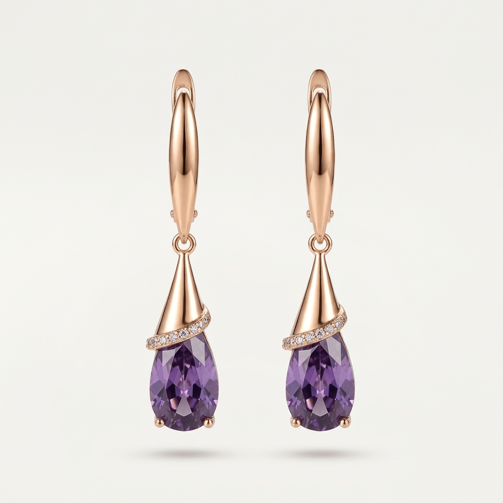 Amethyst Zirconia Gold Drop Earrings - Orlumea