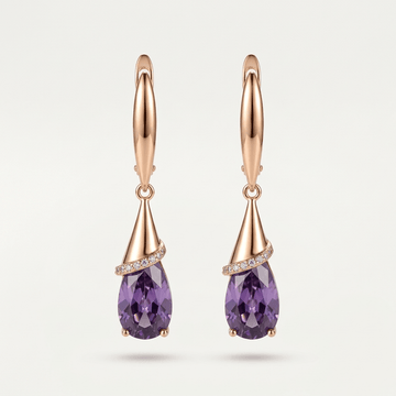 Amethyst Zirconia Gold Drop Earrings - Orlumea