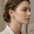 Blush Pearl & Zirconia Floral Gold Stud Earrings - Orlumea