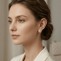 Blush Pearl & Zirconia Floral Gold Stud Earrings - Orlumea