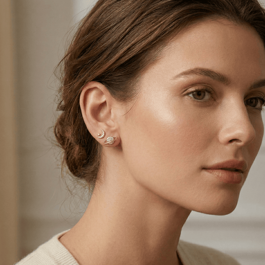 Celeste Star & Moon Stud Earrings Set - Orlumea