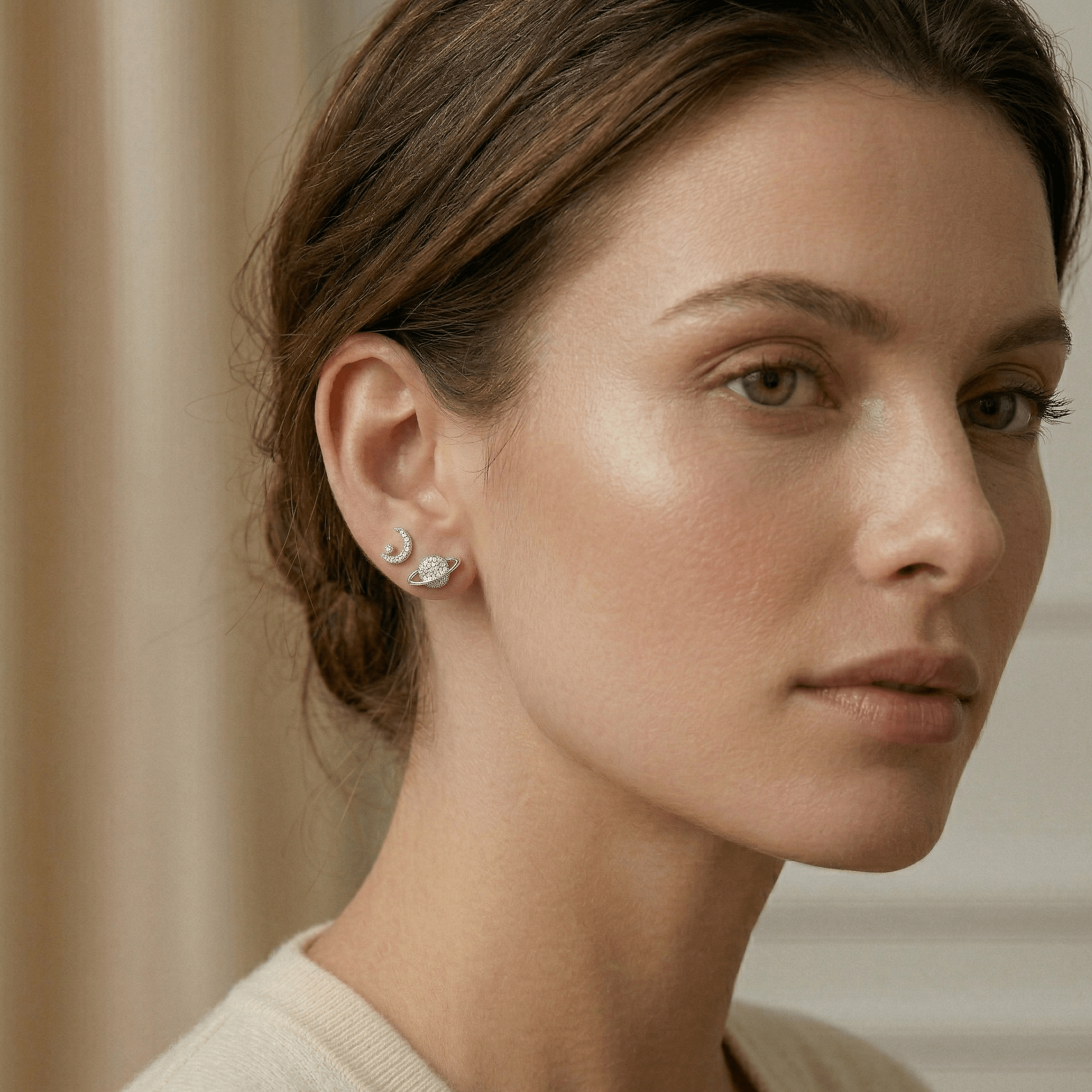 Celeste Star & Moon Stud Earrings Set - Orlumea