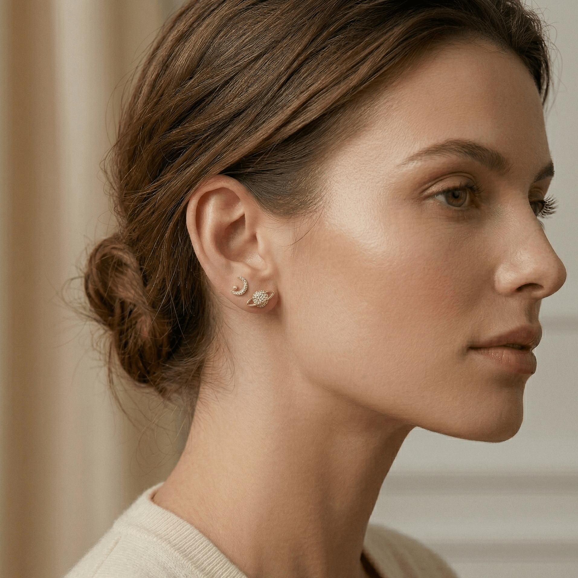 Celeste Star & Moon Stud Earrings Set - Orlumea