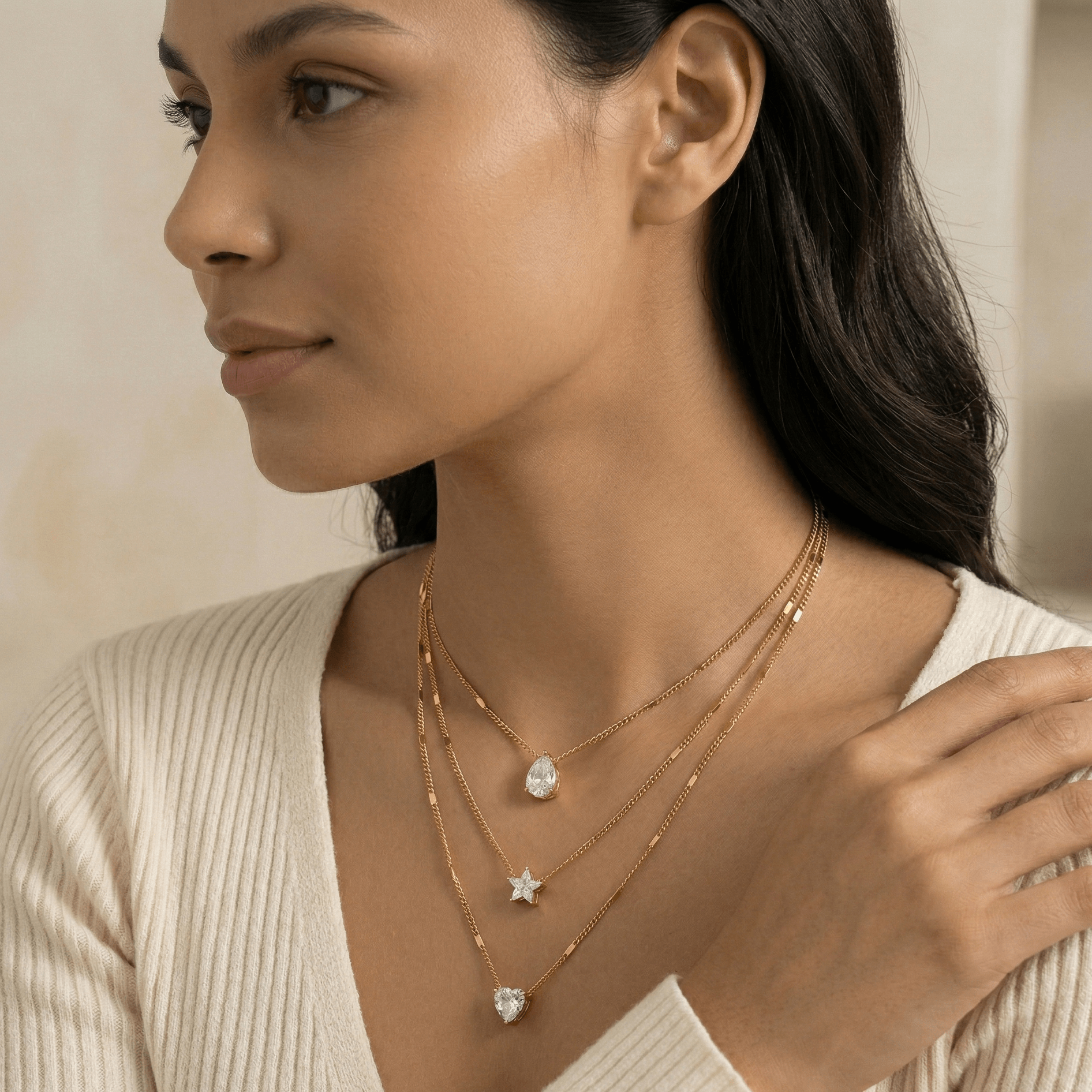 Celestial Trio Crystal Layered Necklace - Orlumea