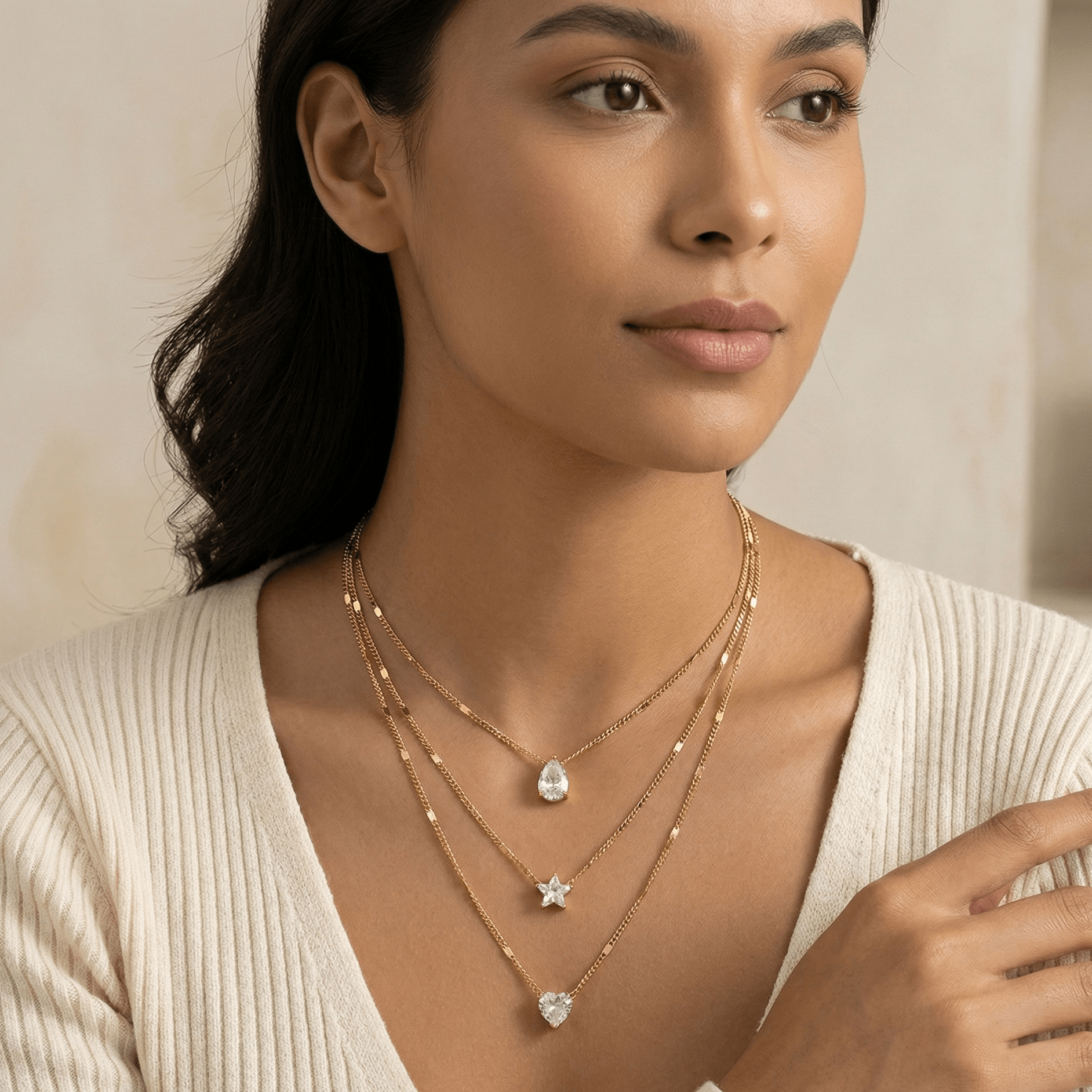 Celestial Trio Crystal Layered Necklace - Orlumea