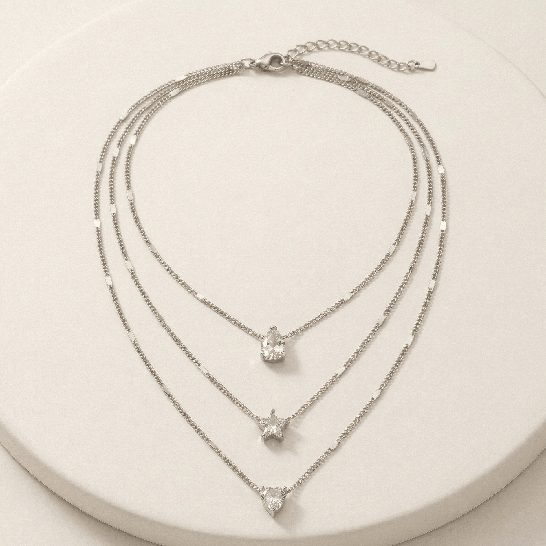 Celestial Trio Crystal Layered Necklace - Orlumea