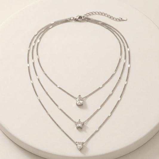 Celestial Trio Crystal Layered Necklace - Orlumea