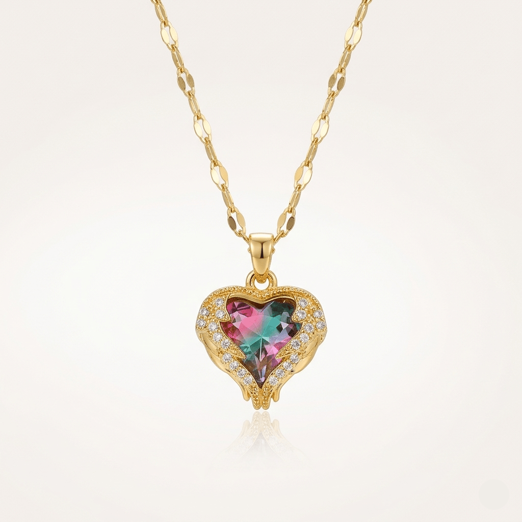Crystal Heart Zirconia Gold Necklace - Orlumea