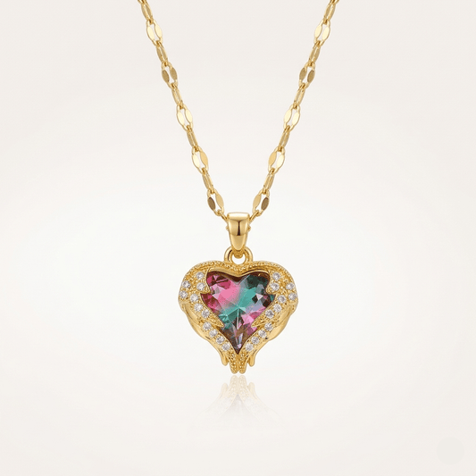 Crystal Heart Zirconia Gold Necklace - Orlumea