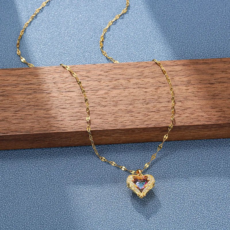 Crystal Heart Zirconia Gold Necklace - Orlumea