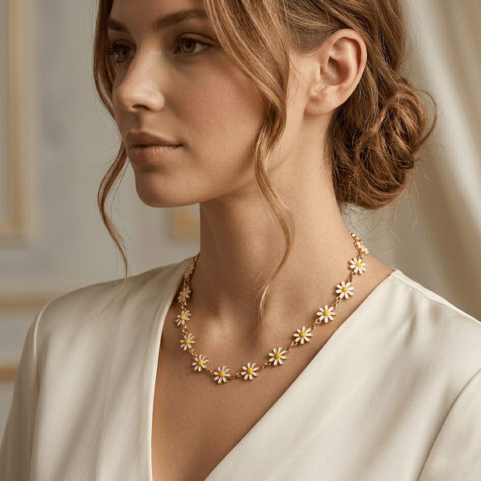 Daisy Flower Gold Chain Necklace - Orlumea
