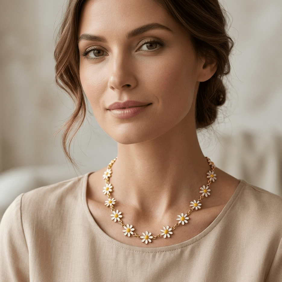 Daisy Flower Gold Chain Necklace - Orlumea