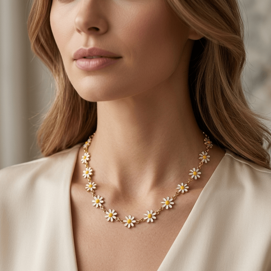 Daisy Flower Gold Chain Necklace - Orlumea