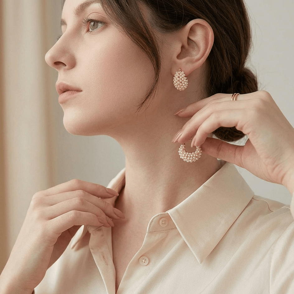 Elara Pearl Cluster Huggie Earrings - Orlumea
