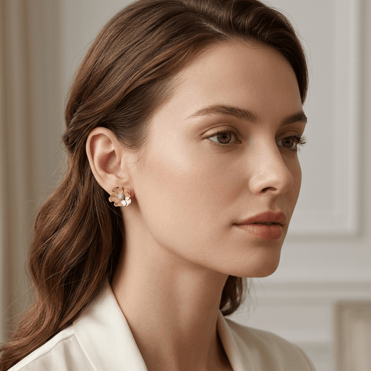 Golden Bloom Textured Floral Stud Earrings - Orlumea