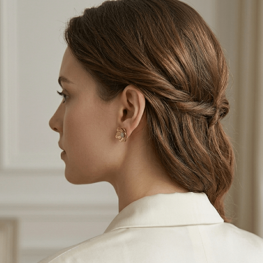 Golden Bloom Textured Floral Stud Earrings - Orlumea
