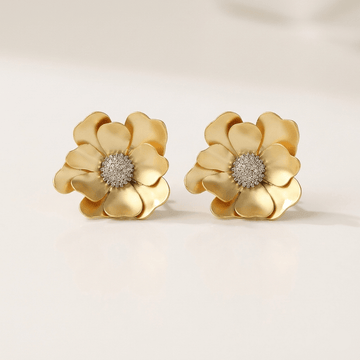 Golden Bloom Textured Floral Stud Earrings - Orlumea