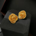 Golden Rose Petal Statement Stud Earrings - Orlumea