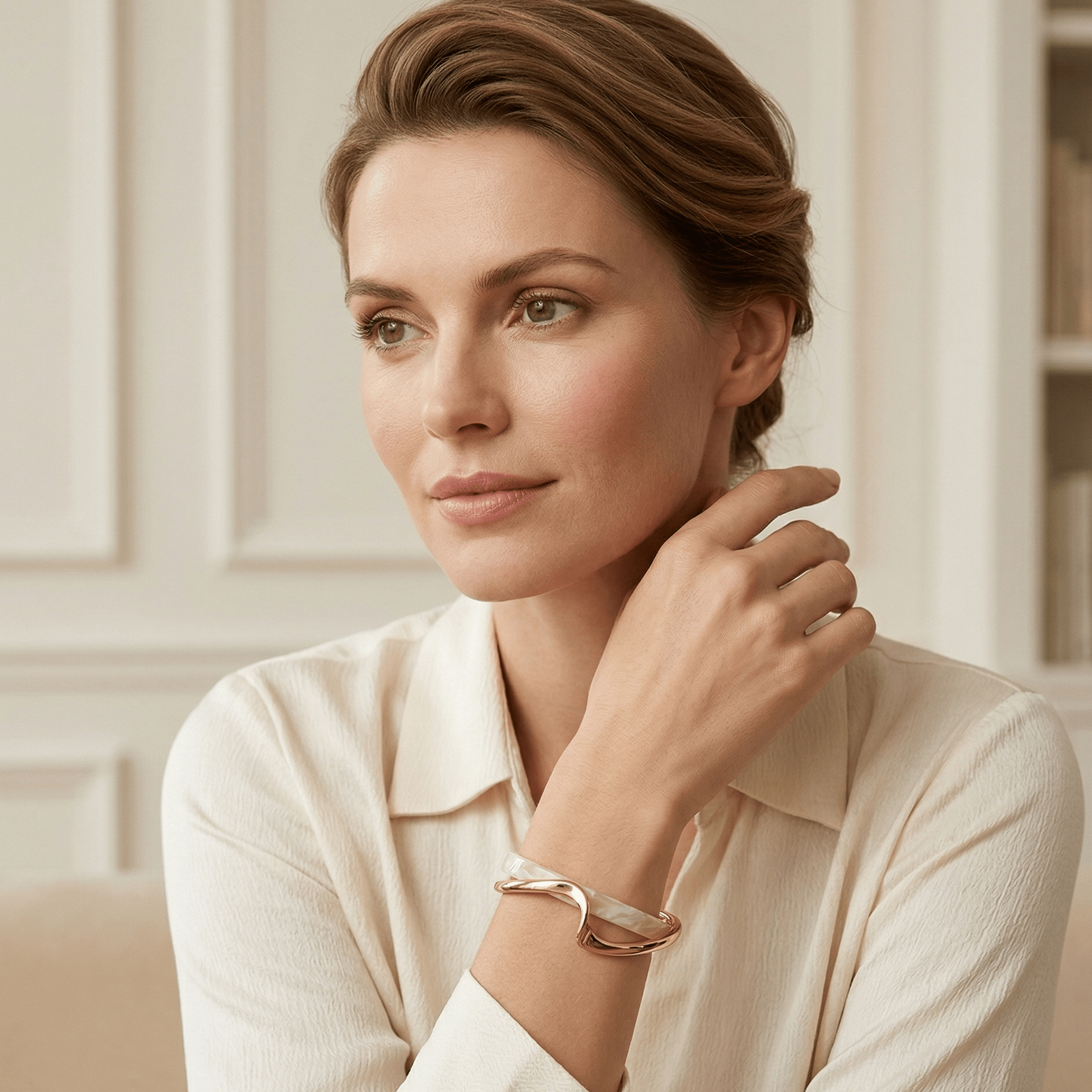 Ivory Wave Gold Cuff Bracelet - Orlumea