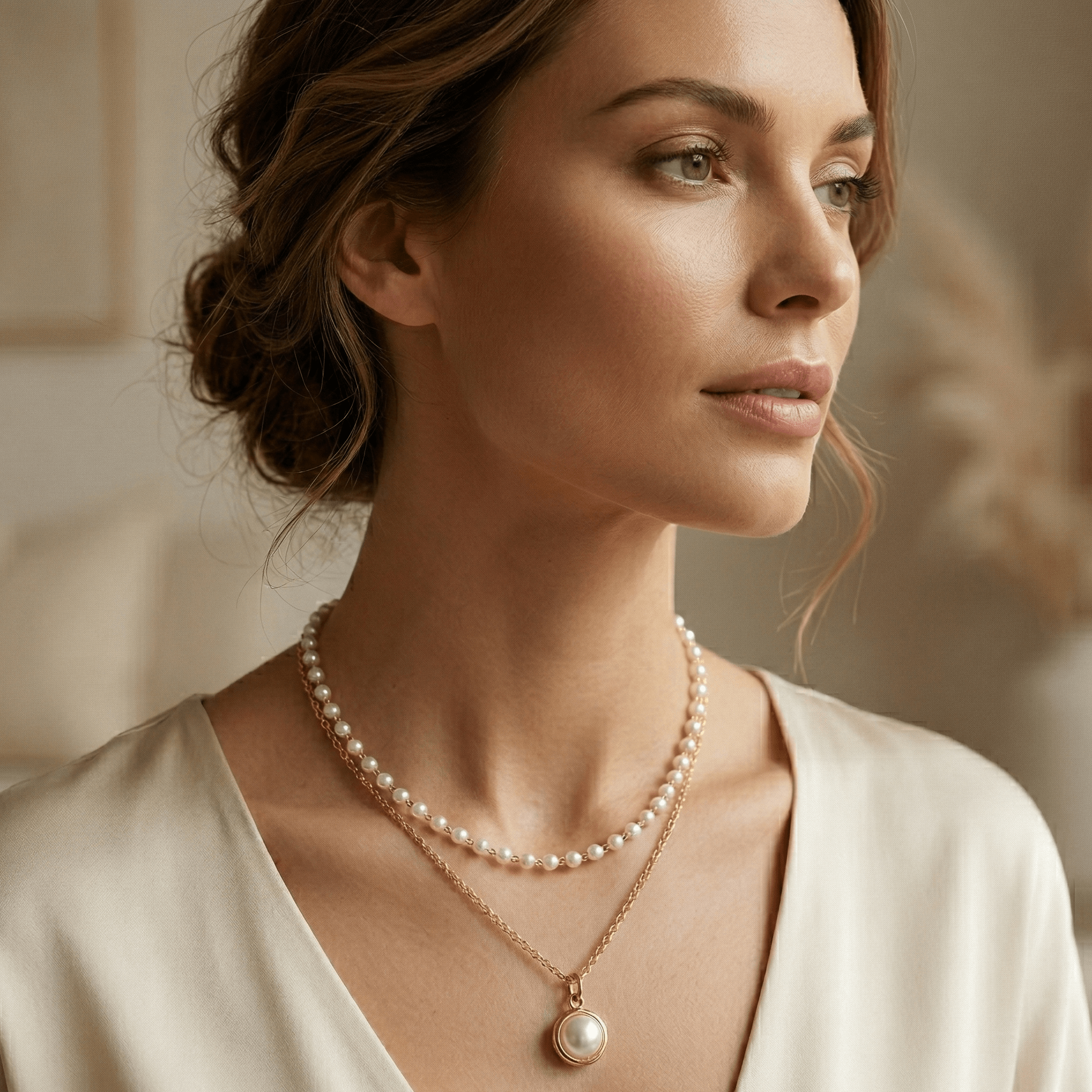 Layered Pearl Pendant Necklace - Orlumea