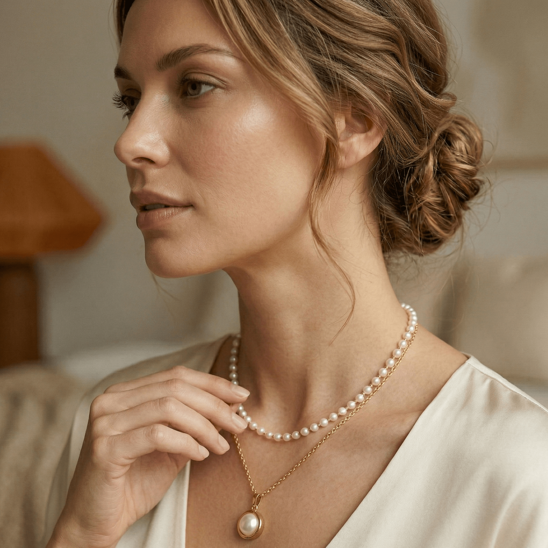 Layered Pearl Pendant Necklace - Orlumea
