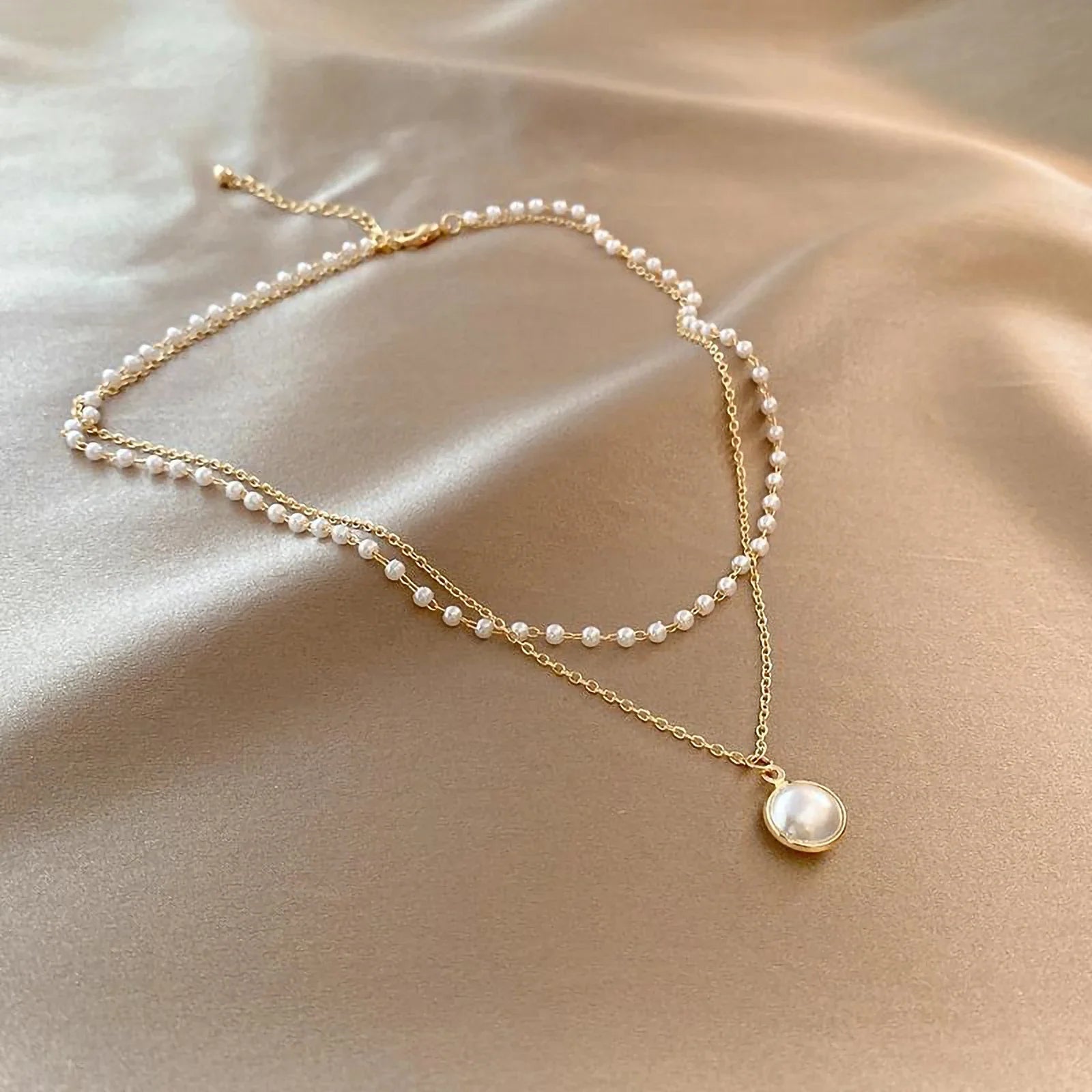 Layered Pearl Pendant Necklace - Orlumea