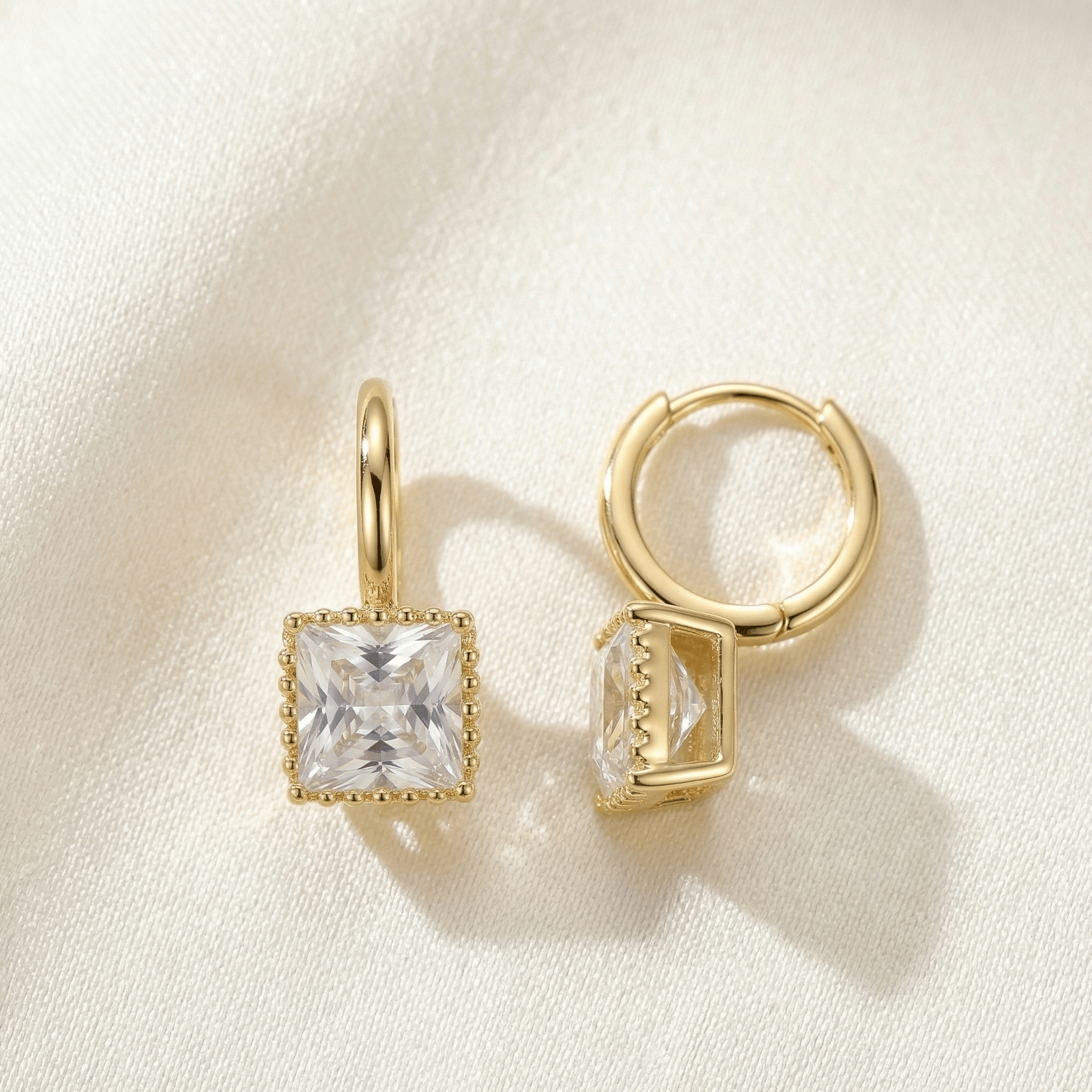Princess Cut Zirconia Gold Huggie Earrings - Orlumea