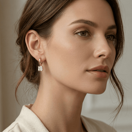 Princess Cut Zirconia Gold Huggie Earrings - Orlumea