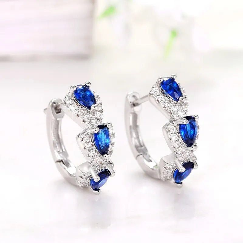 Royal Sapphire Zirconia Hoop Earrings - Orlumea