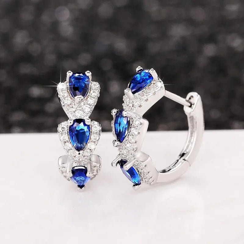 Royal Sapphire Zirconia Hoop Earrings - Orlumea