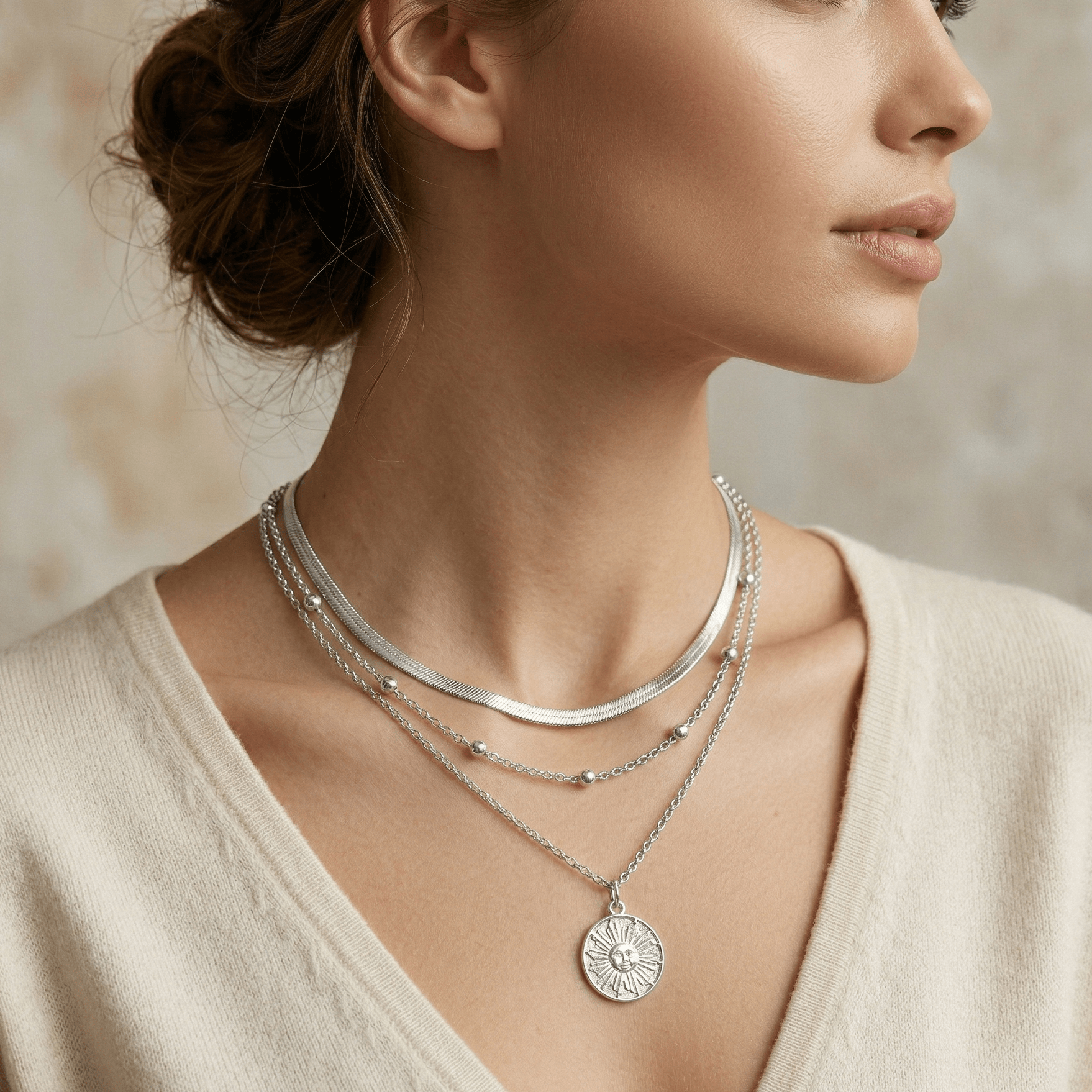 Triple Layer Gold Pendant Necklace - Orlumea